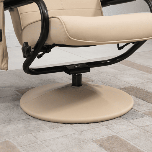 HOMCOM Poltrona de Massagem Elétrica com Banco para Apoiar os Pés Poltrona Relax Giratório Reclinável em até 145° com Controle Remoto e 10 Zonas de Massagem Estofado em PU 77x84x95cm Bege