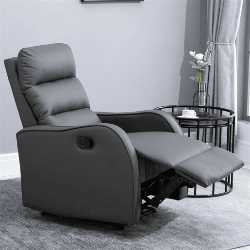 HOMCOM Poltrona Reclinável Manual, Poltrona Relax Estofada em PU com Apoio para Pés Retrátil, Acolchoada, Reclinável até 160°, para Sala, Quarto, Cinzento, 65x89x100 cm