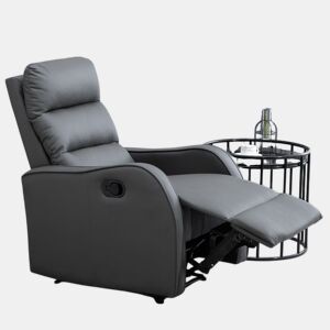 HOMCOM Poltrona Reclinável Manual, Poltrona Relax Estofada em PU com Apoio para Pés Retrátil, Acolchoada, Reclinável até 160°, para Sala, Quarto, Cinzento, 65x89x100 cm