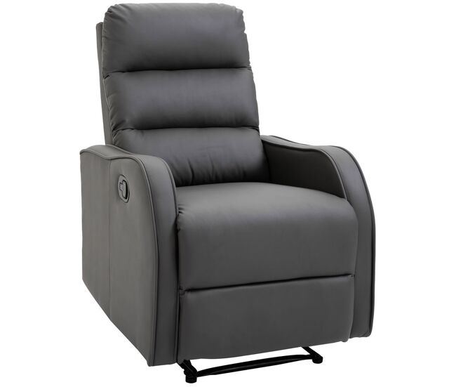 Homcom sillón relax reclinable manual, sillón relax tapizado en pu con reposapiés retráctil, acolchado grueso, butaca reclinable hasta 160º, para salón, dormitorio, gris, 65x89x100 cm