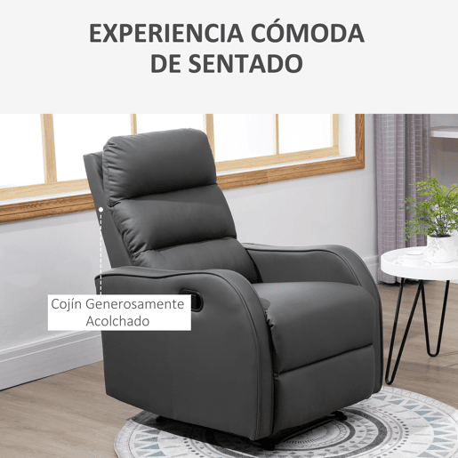 HOMCOM Poltrona Reclinável Manual, Poltrona Relax Estofada em PU com Apoio para Pés Retrátil, Acolchoada, Reclinável até 160°, para Sala, Quarto, Cinzento, 65x89x100 cm