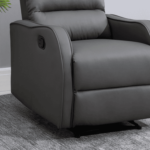 HOMCOM Poltrona Reclinável Manual, Poltrona Relax Estofada em PU com Apoio para Pés Retrátil, Acolchoada, Reclinável até 160°, para Sala, Quarto, Cinzento, 65x89x100 cm
