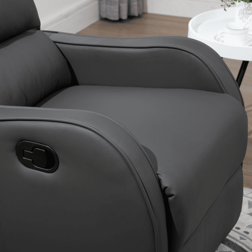 HOMCOM Poltrona Reclinável Manual, Poltrona Relax Estofada em PU com Apoio para Pés Retrátil, Acolchoada, Reclinável até 160°, para Sala, Quarto, Cinzento, 65x89x100 cm