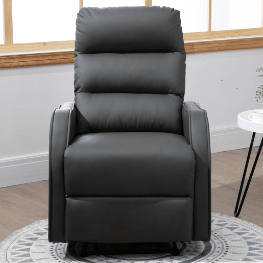 HOMCOM Poltrona Reclinável Manual, Poltrona Relax Estofada em PU com Apoio para Pés Retrátil, Acolchoada, Reclinável até 160°, para Sala, Quarto, Cinzento, 65x89x100 cm