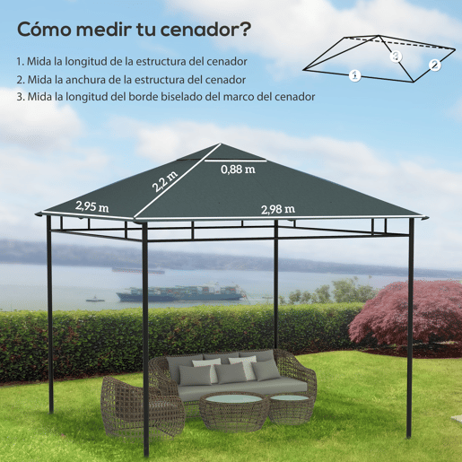 Outsunny Toldo de Substituição de 3x3m para Pérgola de Jardim com 8 Orifícios de Drenagem e Ventilação Cinza