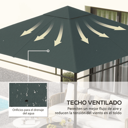 Outsunny Toldo de Substituição de 3x3m para Pérgola de Jardim com 8 Orifícios de Drenagem e Ventilação Cinza