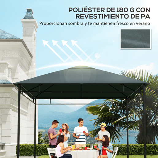 Outsunny Toldo de Substituição de 3x3m para Pérgola de Jardim com 8 Orifícios de Drenagem e Ventilação Cinza