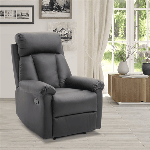 HOMCOM Poltrona Relax Reclinável Estofado em PU Poltrona de Sala de Estar com Apoio para os Pés Retrátil Encosto Alto Apoio para os Braços e Assento Acolchoado Grosso 80x97x107cm Preto