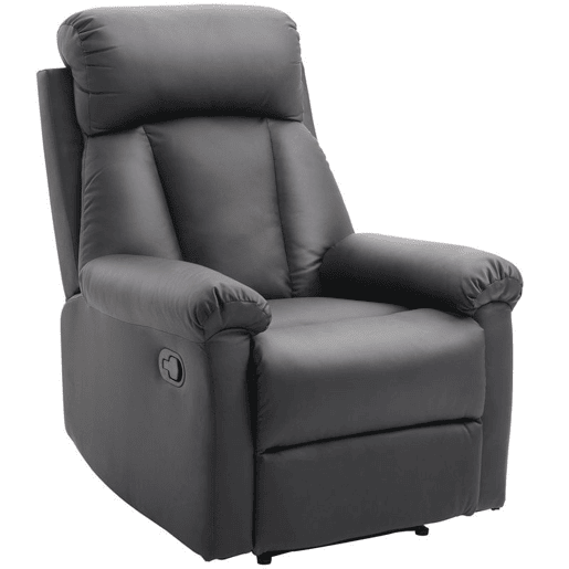 HOMCOM Poltrona Relax Reclinável Estofado em PU Poltrona de Sala de Estar com Apoio para os Pés Retrátil Encosto Alto Apoio para os Braços e Assento Acolchoado Grosso 80x97x107cm Preto