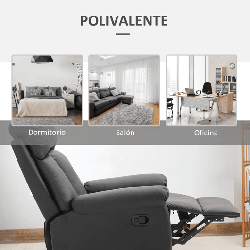 HOMCOM Poltrona Relax Reclinável Estofado em PU Poltrona de Sala de Estar com Apoio para os Pés Retrátil Encosto Alto Apoio para os Braços e Assento Acolchoado Grosso 80x97x107cm Preto