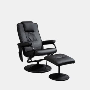 HOMCOM Poltrona de Massagem Elétrica com Banco para Apoiar os Pés Poltrona Relax Giratório Reclinável em até 145° com Controle Remoto e 10 Zonas de Massagem Estofado em PU 77x84x95cm Preto