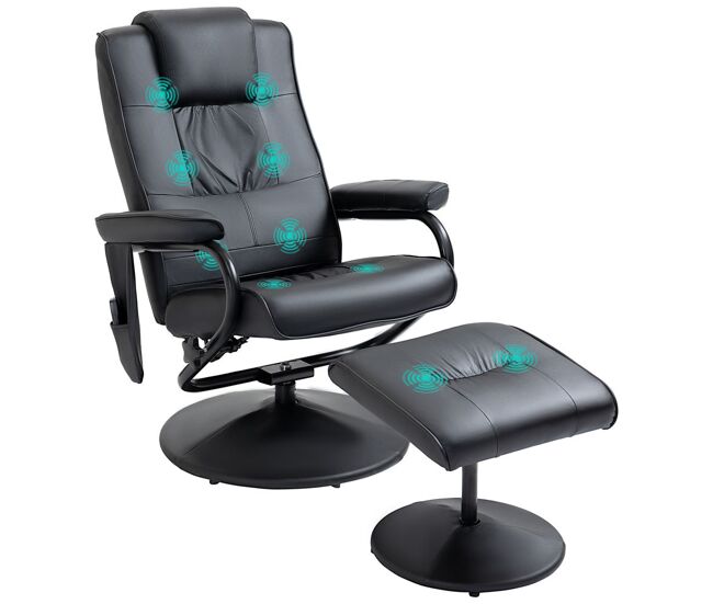 Homcom sillón relax reclinable con reposapiés sillón de masaje eléctrico con 10 puntos de masaje sillón relax giratorio con mando a distancia para salón oficina negro