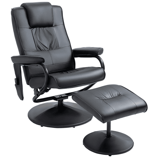 HOMCOM Poltrona de Massagem Elétrica com Banco para Apoiar os Pés Poltrona Relax Giratório Reclinável em até 145° com Controle Remoto e 10 Zonas de Massagem Estofado em PU 77x84x95cm Preto
