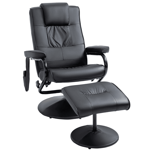 HOMCOM Poltrona de Massagem Elétrica com Banco para Apoiar os Pés Poltrona Relax Giratório Reclinável em até 145° com Controle Remoto e 10 Zonas de Massagem Estofado em PU 77x84x95cm Preto