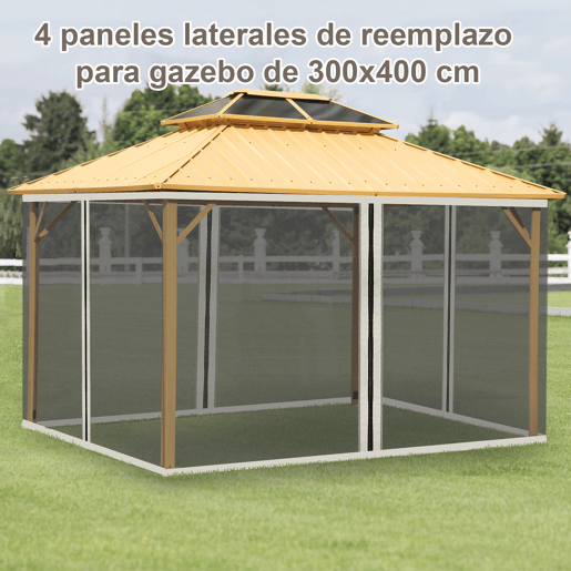 Outsunny 4 Painéis Laterais 352x207 cm para Tenda de Jardim Mosquiteira para Gazebo Gazebo com Zíperes e Anéis Preto
