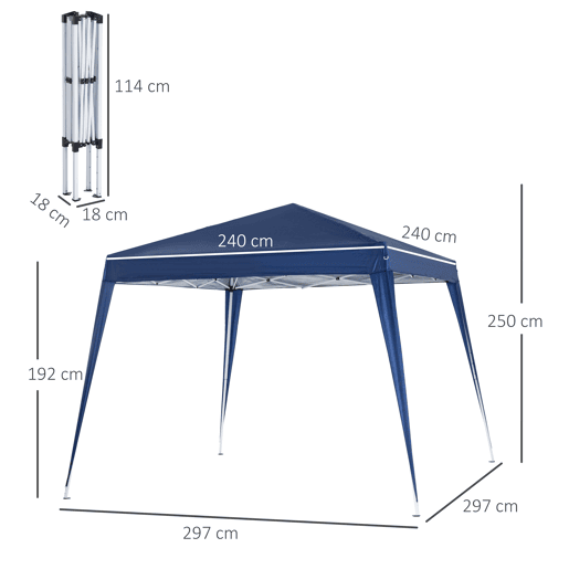 Outsunny Tenda Dobrável 297x297x250 cm Tenda para Jardim Campismo Festas Eventos Aço e Oxford Azul