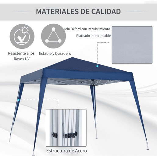 Outsunny Tenda Dobrável 297x297x250 cm Tenda para Jardim Campismo Festas Eventos Aço e Oxford Azul