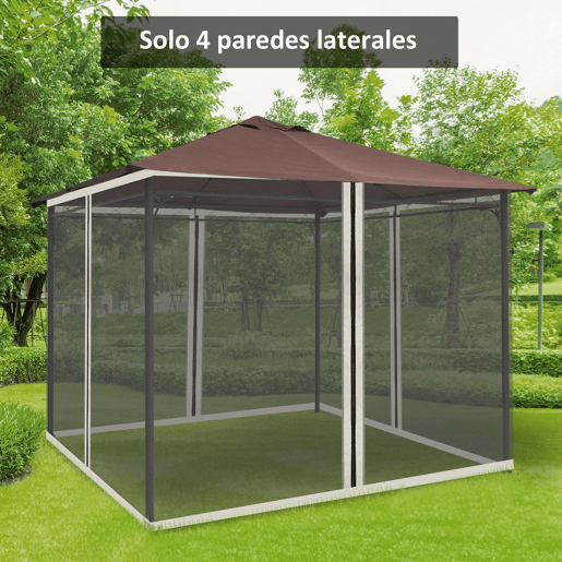 Outsunny 4 Painéis Laterais 302x207 cm para Tenda de Jardim Mosquiteira para Gazebo com Zíperes e Anéis Pretos