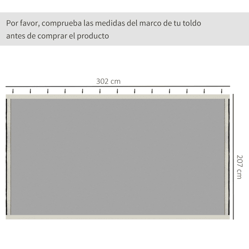 Outsunny 4 Painéis Laterais 302x207 cm para Tenda de Jardim Mosquiteira para Gazebo com Zíperes e Anéis Pretos
