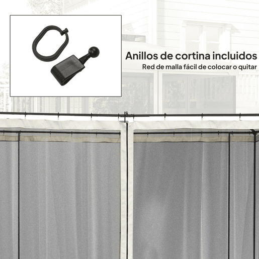 Outsunny 4 Painéis Laterais 302x207 cm para Tenda de Jardim Mosquiteira para Gazebo com Zíperes e Anéis Pretos