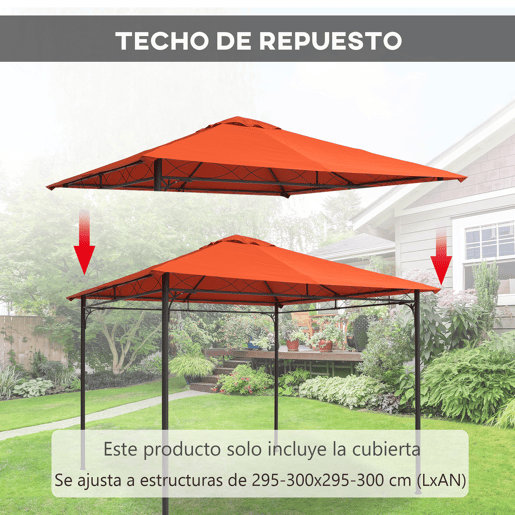 Outsunny Toldo de Substituição de 3x3m para Pérgola de Jardim com 8 Orifícios de Drenagem e Ventilação Laranja