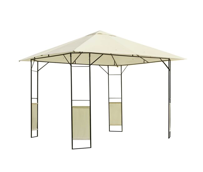 Outsunny cenador de jardín 3x3x2,6 m pabellón de exterior gazebo con marco de acero y 8 orificios de drenaje impermeable para patio crema