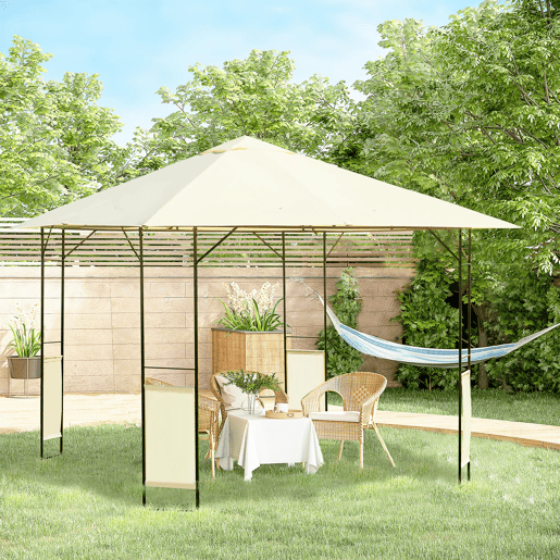 Outsunny Pérgola de Jardim 3x3x2,6m Pérgola de Exterior com Estrutura de Aço e Toldo com Proteção UV 300x300x260 cm Creme Outsunny Pérgola de Jardim 3x3x2,6m Pérgola de Exterior com Estrutura de Aço e Toldo com Proteção UV 300x300x260 cm Creme