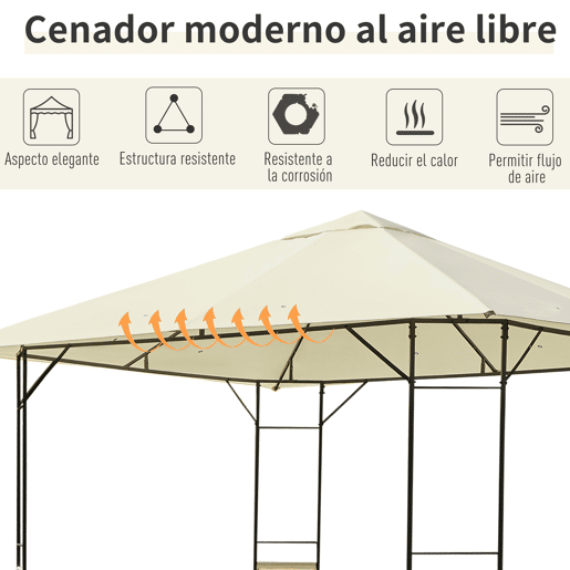Outsunny Pérgola de Jardim 3x3x2,6m Pérgola de Exterior com Estrutura de Aço e Toldo com Proteção UV 300x300x260 cm Creme Outsunny Pérgola de Jardim 3x3x2,6m Pérgola de Exterior com Estrutura de Aço e Toldo com Proteção UV 300x300x260 cm Creme