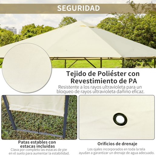 Outsunny Pérgola de Jardim 3x3x2,6m Pérgola de Exterior com Estrutura de Aço e Toldo com Proteção UV 300x300x260 cm Creme Outsunny Pérgola de Jardim 3x3x2,6m Pérgola de Exterior com Estrutura de Aço e Toldo com Proteção UV 300x300x260 cm Creme