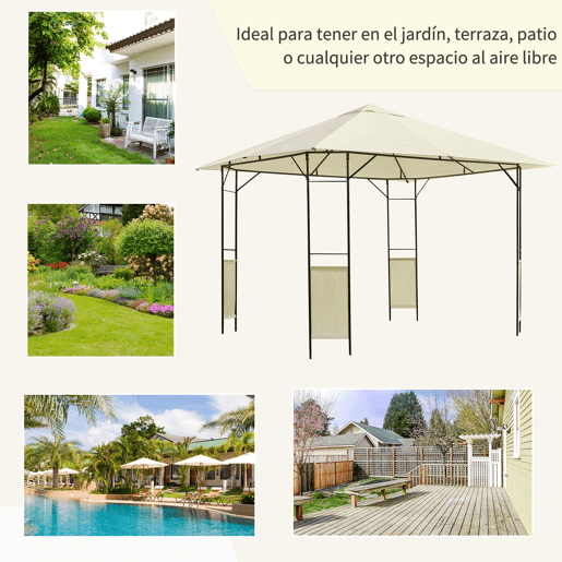 Outsunny Pérgola de Jardim 3x3x2,6m Pérgola de Exterior com Estrutura de Aço e Toldo com Proteção UV 300x300x260 cm Creme Outsunny Pérgola de Jardim 3x3x2,6m Pérgola de Exterior com Estrutura de Aço e Toldo com Proteção UV 300x300x260 cm Creme