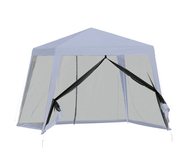 Outsunny carpa de jardín 3x3 m cenador con 4 partes laterales mosquitera con cremallera protección uv impermeable para patio exterior eventos fiesta gris