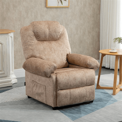 HOMCOM Poltrona Relax Reclinável Poltrona para Sala de Estar com Apoio para os Pés Retrátil Encosto Alto Bolso Lateral Acolchoado Grosso 88x91x108 cm Bege