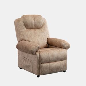 HOMCOM Poltrona Relax Reclinável Poltrona para Sala de Estar com Apoio para os Pés Retrátil Encosto Alto Bolso Lateral Acolchoado Grosso 88x91x108 cm Bege