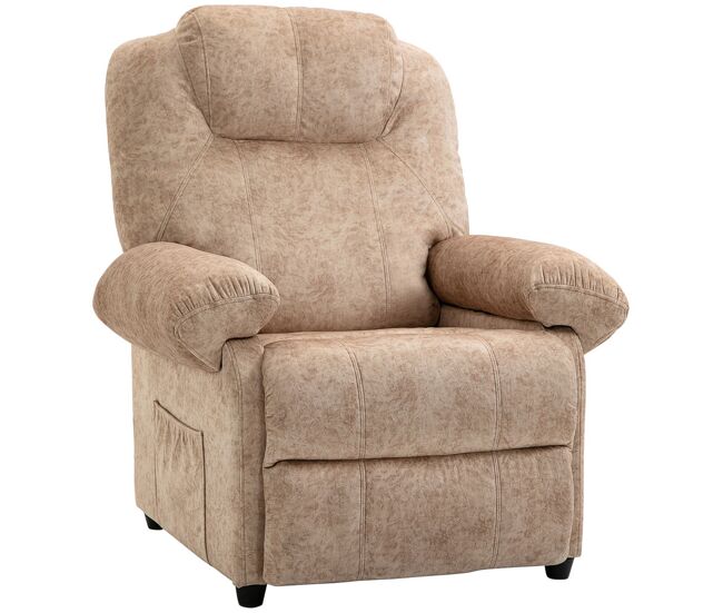 Homcom sillón relax reclinable manual, sillón relax de terciopelo con reposabrazos, reposapiés, acolchado grueso, butaca reclinable hasta 135º para salón, dormitorio, oficina, beige