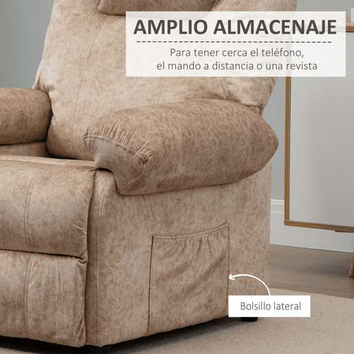 HOMCOM Poltrona Relax Reclinável Poltrona para Sala de Estar com Apoio para os Pés Retrátil Encosto Alto Bolso Lateral Acolchoado Grosso 88x91x108 cm Bege