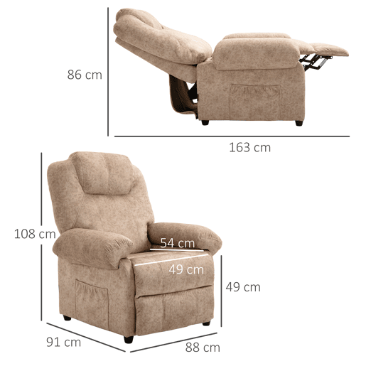 HOMCOM Poltrona Relax Reclinável Poltrona para Sala de Estar com Apoio para os Pés Retrátil Encosto Alto Bolso Lateral Acolchoado Grosso 88x91x108 cm Bege