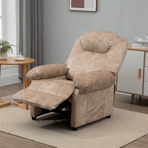 HOMCOM Poltrona Relax Reclinável Poltrona para Sala de Estar com Apoio para os Pés Retrátil Encosto Alto Bolso Lateral Acolchoado Grosso 88x91x108 cm Bege