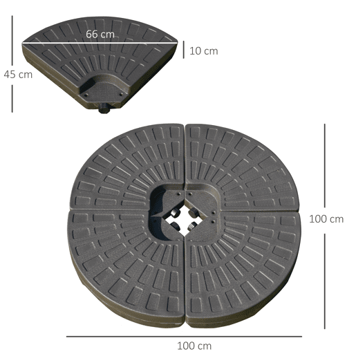 Outsunny Base para Chapéu de Sol em 4 Partes Recarregável com Areia ou Água Desmontável para Jardim Pátio Ar Livre 100x100x10,5cm Marrom