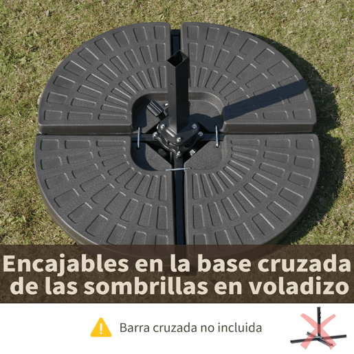Outsunny Base para Chapéu de Sol em 4 Partes Recarregável com Areia ou Água Desmontável para Jardim Pátio Ar Livre 100x100x10,5cm Marrom