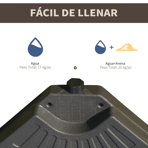 Outsunny Base para Chapéu de Sol em 4 Partes Recarregável com Areia ou Água Desmontável para Jardim Pátio Ar Livre 100x100x10,5cm Marrom