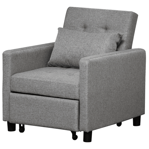HOMCOM Sofá-cama Individual Poltrona com encosto reclinável Almofada removível Assento acolchoado e 4 rodas 69x77x84 cm Cinza