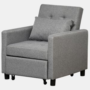HOMCOM Sofá-cama Individual Poltrona com encosto reclinável Almofada removível Assento acolchoado e 4 rodas 69x77x84 cm Cinza