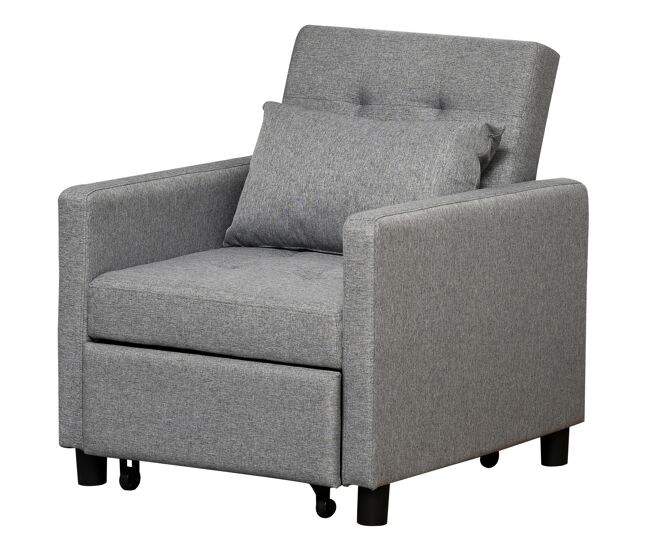 Homcom sofá cama de 1 plaza 3 en 1, sillón cama tapizado en lino, con respaldo ajustable de 3 niveles, almohada acolchada, para oficina, dormitorio,