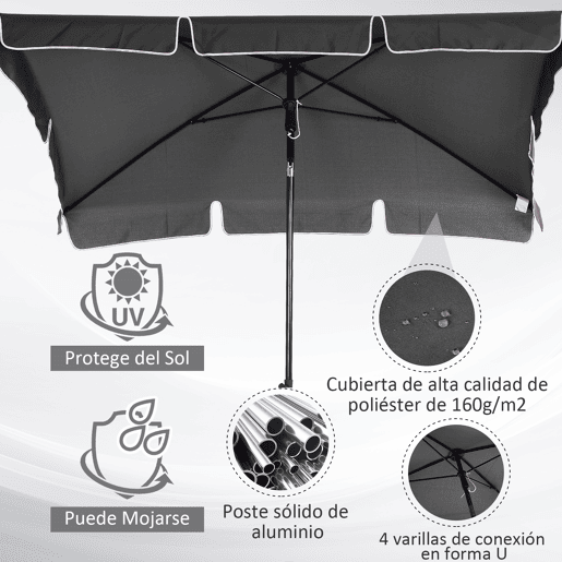 Outsunny Chapéu de Sol Retangular de Jardim 198x130x240cm Chapéu de Sol de Alumínio com Função de Inclinação para Terraço Pátio Exterior Cinza Outsunny Chapéu de Sol Retangular de Jardim 198x130x240cm Chapéu de Sol de Alumínio com Função de Inclinação para Terraço Pátio Exterior Cinza