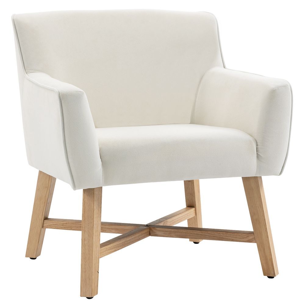 Homcom butaca de salón tapizada en terciopelo, sillón de salón moderno acolchado, patas de madera, reposabrazos, base cruzada, sillón relax para