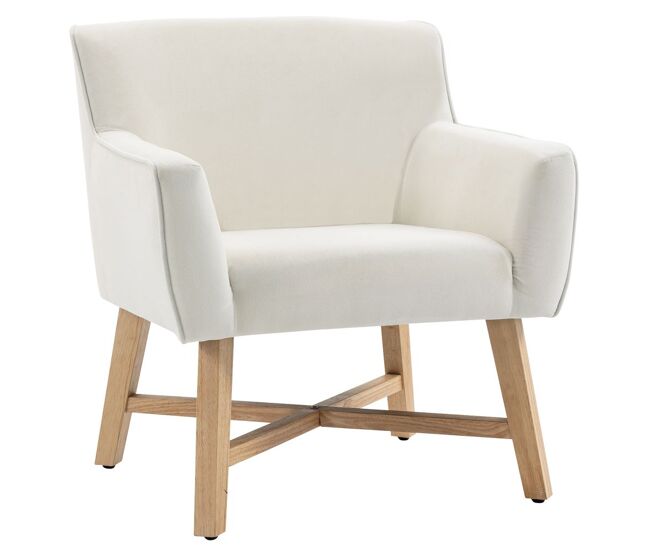 Homcom butaca de salón tapizada en terciopelo, sillón de salón moderno acolchado, patas de madera, reposabrazos, base cruzada, sillón relax para