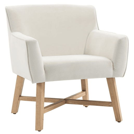 HOMCOM Poltrona de Sala de Estar Estofada em Veludo Poltrona Relax Moderna com Apoio para os Braços Acolchoados Pés de Madeira e Base Cruzada para Dormitório 67x65x74cm Branco Creme