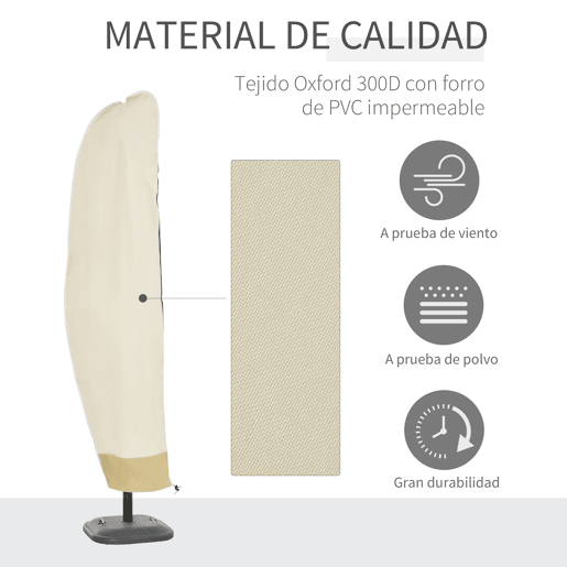 Outsunny Capa Protetora de Chapéu de Sol Ø56x220 cm Capa para Chapéu de Sol Resistente para Jardim com Zíper Tecido Oxford Bege