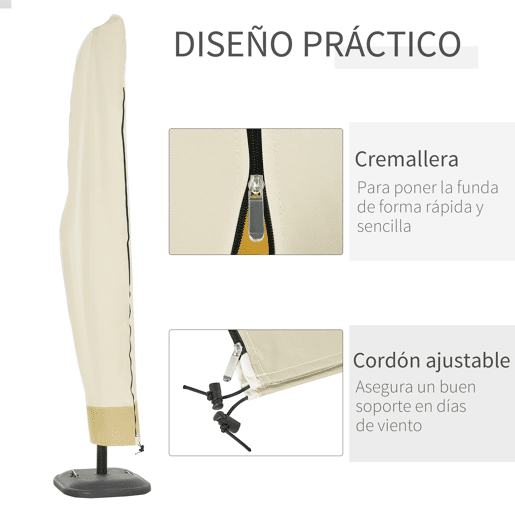 Outsunny Capa Protetora de Chapéu de Sol Ø56x220 cm Capa para Chapéu de Sol Resistente para Jardim com Zíper Tecido Oxford Bege