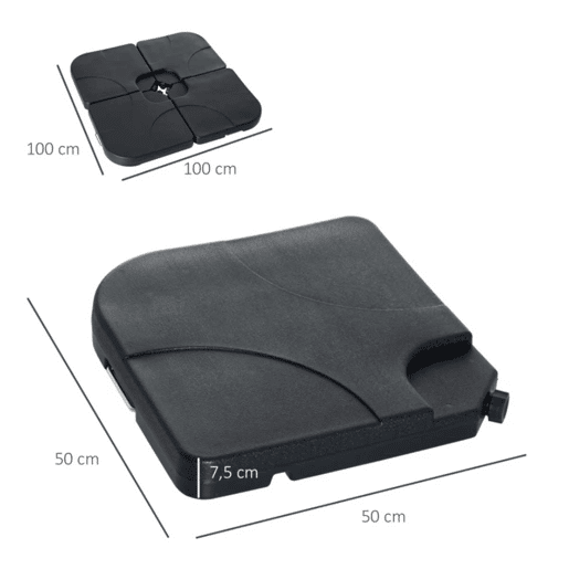 Outsunny Base para Chapéu de Sol de 4 Peças Suporte para Chapéu de Sol para Jardim Pátio Exterior 50x50x7,5cm Preto